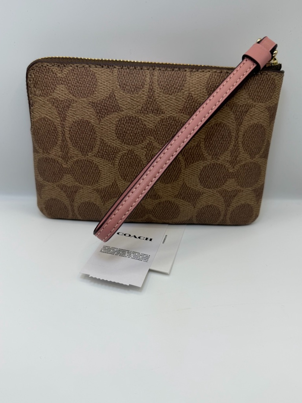 Coach Signature Corner Zip Wristlet Pink Petal Stripe Canvas NWT - Picture 7 of 7
